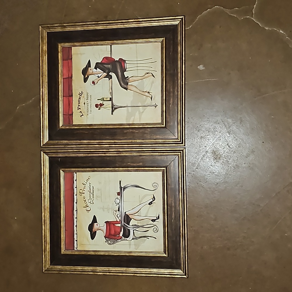 2 Vintage Chic Framed Art Prints LA Prunelle Bistro & Chocolate Praline